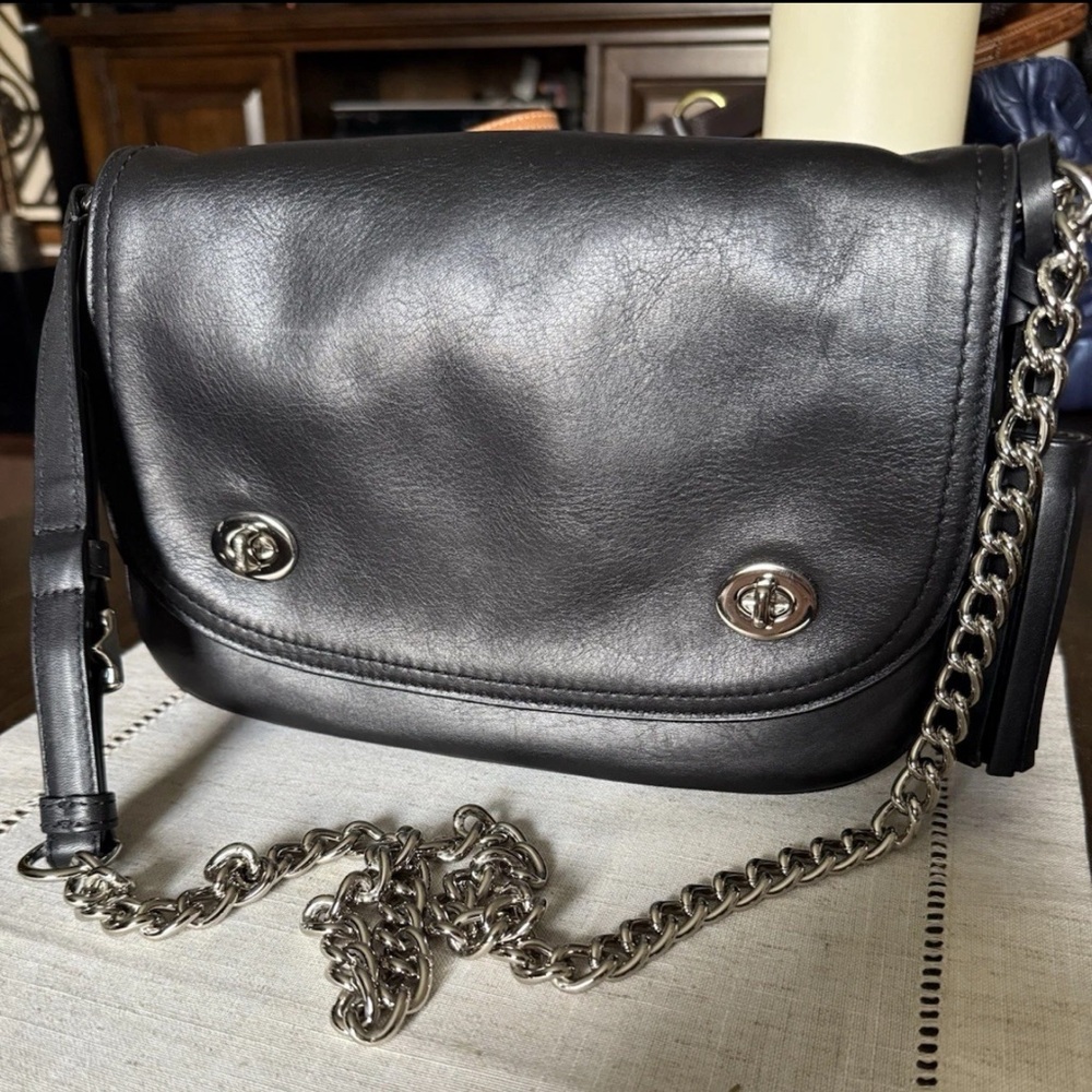 Coach Black Crossbody Bag with Silver Chain